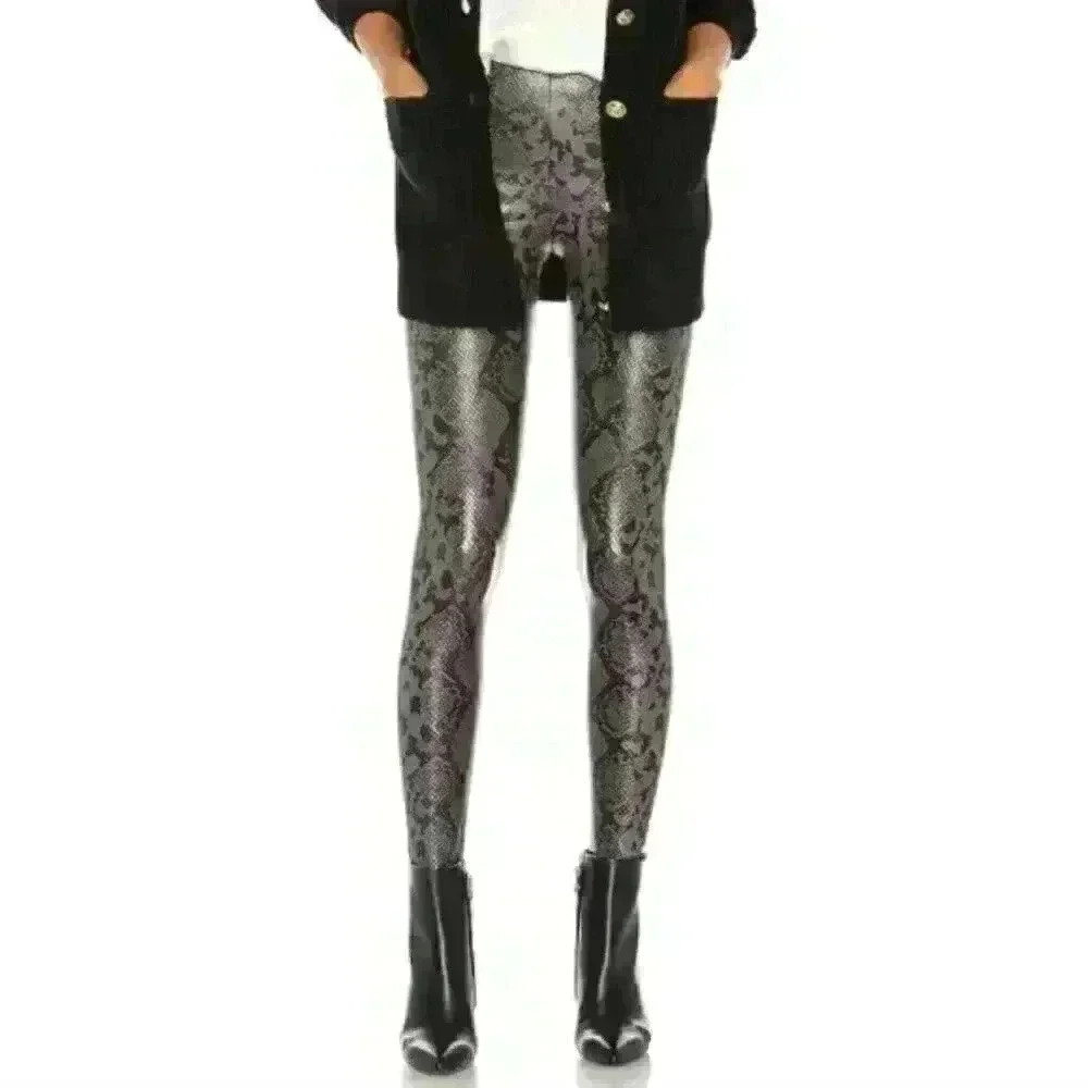 𝅺COMMANDO Reptile Embossed Faux Leather Leggings In Grey Snake Size Small